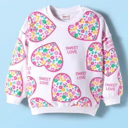 Babyhug Cotton Knit Full Sleeves Sweatshirt With Heart & Floral Print - White-picture-37