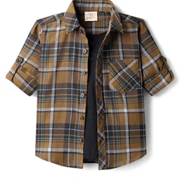 Rikidoos Full Sleeves Checked Shirt With Attached Tee - Brown & Black-picture-38