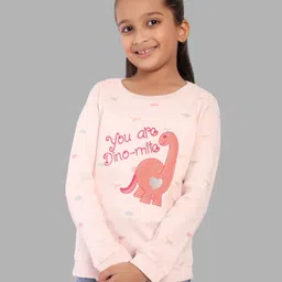 Nino Togs Cotton Knit Full Sleeves You Are Dino Mite Text Embroidered Light Winter Sweatshirt - Pink-picture-14