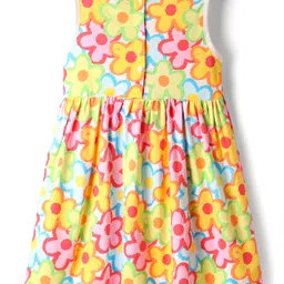 Babyhug Cotton Knit Sleeveless Frock With Floral Print & Bow Applique - White image 2