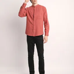 Voroxy Men Smart Band Collar Solid Cotton Casual Shirt image 4