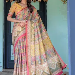 MAHARANI COUTURE Ethnic Motifs Printed Pure Cotton Banarasi Saree-picture-32
