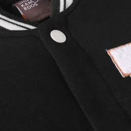 Little Kangaroos Fleece Woven Full Sleeves Bomber Jacket With Text Print - Black image 3