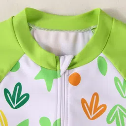 Babyhug Half Raglan Sleeves Frock Swimsuit With Floral & Leaf Print - Green & White image 3