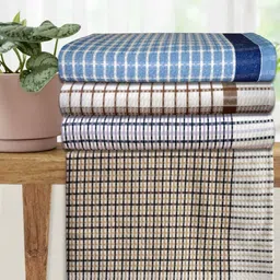 Athom Living White & Blue 4 Striped Cotton 210 GSM Bath Towel-image-49