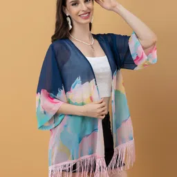 PURYS Women Printed Tasselled Longline Shrug image 2