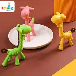 Chinmay Kids Silicone Baby Teether Giraffe and Donut Shape Baby Teething Toy Cartoon BPA Free Teether Purple & Yellow image 5