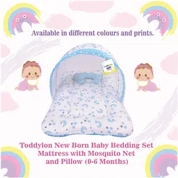 Babytoons New Born Baby Bedding Set Mattress with Mosquito Net and Pillow (0-6 Months) Blue image 5