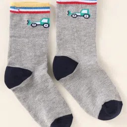 Cute Walk By Babyhug Anti-Bacterial Ankle Length Pack of 3 Socks With Vehicle Print - Grey Blue & Red image 5