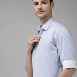 Van Heusen Men White & Blue Custom Fit Printed Pure Cotton Formal Shirt-picture-25