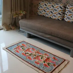 Swadeh Multicolor Wool Woven Aqua Bloom Living Room Rug-image-66