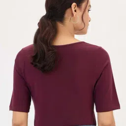 Femmella Maroon Cotton Regular Fit Bodysuit Top image 2