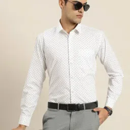 Hancock White Cotton Slim Fit Printed Shirt-picture-36