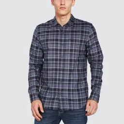 Wrangler Navy Cotton Regular Fit Checks Shirt-image-20