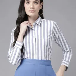 English Navy White & Blue Regular Fit Striped Shirt-image-70