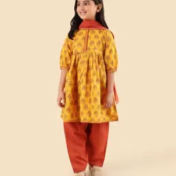 Fabindia Girls Yellow Cotton Printed Salwar Set-image-12
