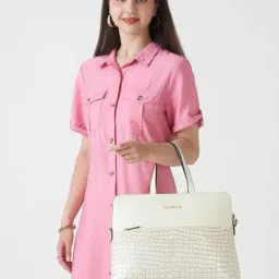 Caprese White Gold Lily Animal Effect Large Leather Laptop Bag-image-15