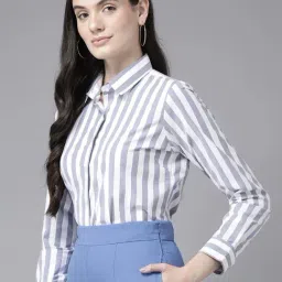 English Navy White & Blue Regular Fit Striped Shirt image 3