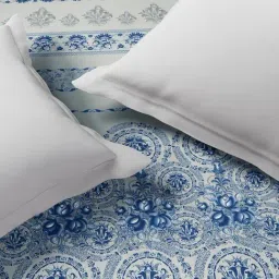 Spaces Blue Cotton Pottery Floral Printed Double Quilt image 5