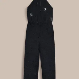 Cherry Crumble By Nitt Hyman Girls Black Loose Fit Self Jumpsuit image 2