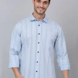 Cantabil Sky Blue Cotton Regular Fit Striped Shirt-image-56
