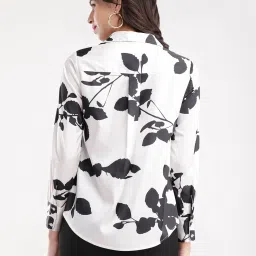 Fablestreet White & Black Floral Print Shirt image 2