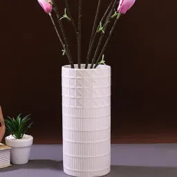 Tayhaa White Ceramic Abstract Flower Vase image 3