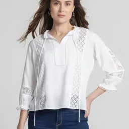 SHAYE White Band Collar Three-Quarter Sleeves Casual Top For Women-image-67