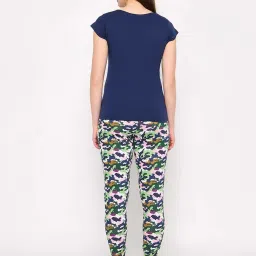 Clovia Blue Cotton Printed T-Shirt Pyjamas Set image 2