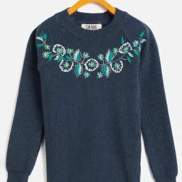 Cantabil Kids Navy Cotton Embroidered Full Sleeves Sweater-picture-32