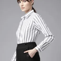 English Navy White & Grey Regular Fit Striped Shirt image 3