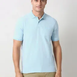 Peter England Blue Cotton Regular Fit Printed Polo T-Shirt-picture-18