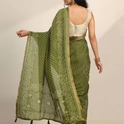 Libas Green Printed Saree with Unstitched Blouse image 2