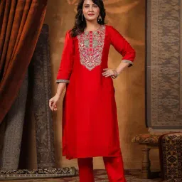 Scakhi Red Silk Regular Fit Straight Kurta Set-picture-20