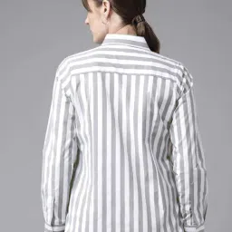 English Navy White & Grey Regular Fit Striped Shirt image 2