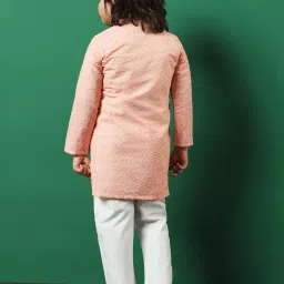 READIPRINT FASHIONS Kids Peach & White Embroidered Full Sleeves Kurta with Pyjamas image 2