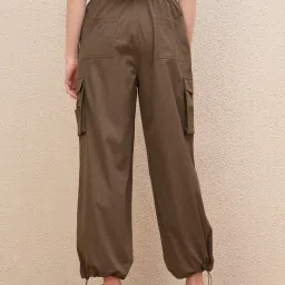 Iconic Brown Solid Mock Flap Parachute Cargo Trousers image 2
