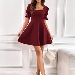 SZN Women Square Neck Puff Sleeve Fit & Flare Dress-picture-40