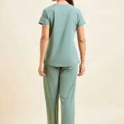 Sweet Dreams Marine Green Cotton Printed T-Shirt Pyjama Set image 2