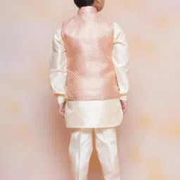AJ Dezines Kids Peach Printed Full Sleeves Kurta, Pyjamas with Waistcoat image 2