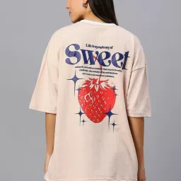 House Of RS Peach Printed Oversized T-Shirt image 2