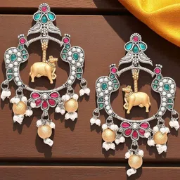 fabula Artificial Stones Studded And Beaded Jadau Animal Shaped Drop Earrings-picture-24
