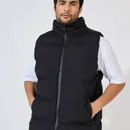 Styli Men Mock Collar Solid Casual Puffer Jacket image 5
