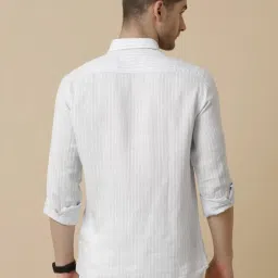 Linen Club Blue Linen Contemporary Fit Striped Shirt image 2