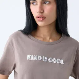 studiofit women Studiofit by Westside Taupe Typographic Cotton T-Shirt image 4