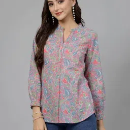 QOMN Purple Cotton Printed A Line Short Kurti-picture-14