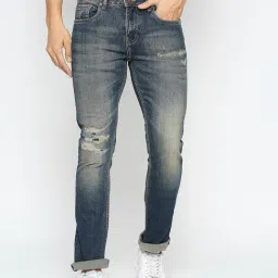 Being Human Blue Slim Fit Lightly Washed Distressed Jeans-picture-15