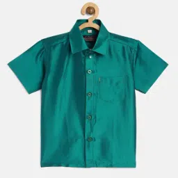 THANGAMAGAN Kids Teal Solid Shirt-image-20
