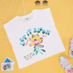 Pantaloons Junior Kids White Cotton Embellished T-Shirt-picture-10