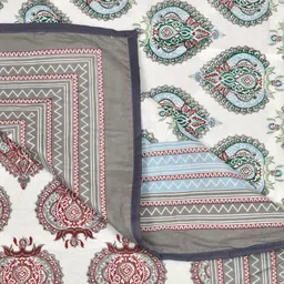 Sangria White & Grey Ethnic Motifs Printed Pure Cotton 150 GSM Double Bed Dohar image 3